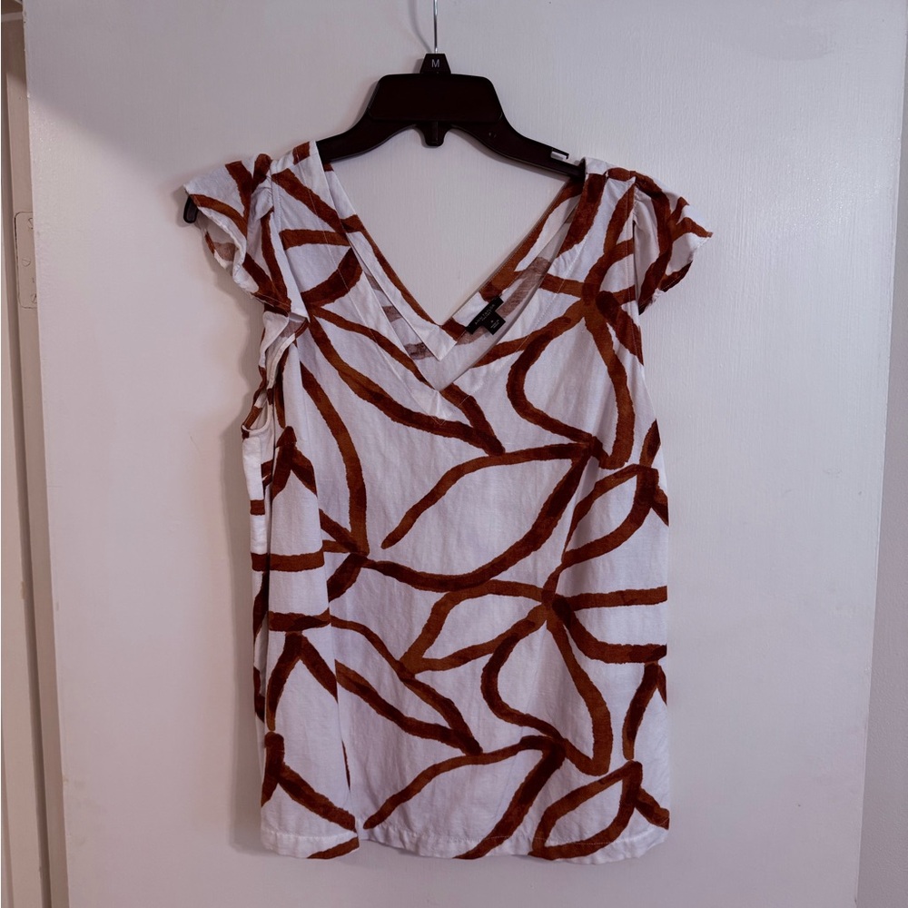 Ann Taylor Brown and White V-Neck Top
